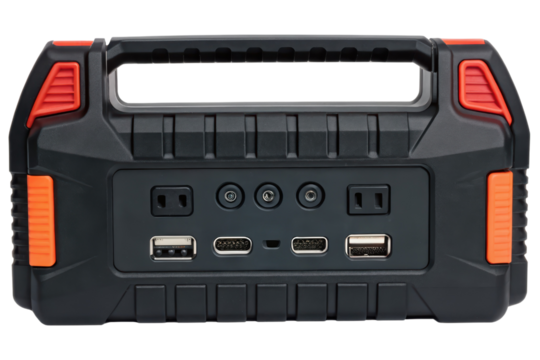 Portable power station with multiple ports isolated with transparent background