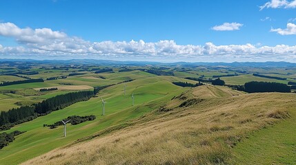 Fototapeta premium Hilltop Wind Farm Scenic View, Rural Landscape