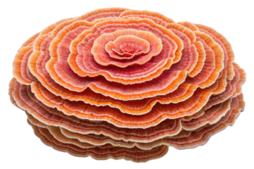 Layered orange and pink mushroom isolated with transparent background
