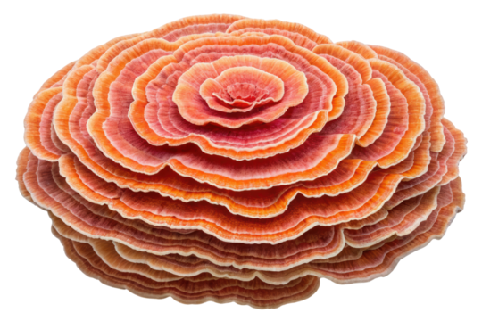 Layered orange and pink mushroom isolated with transparent background