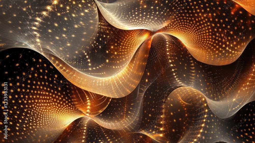 Poster abstract background of interconnected nanostructures and glowing particles, leaving room in the cent