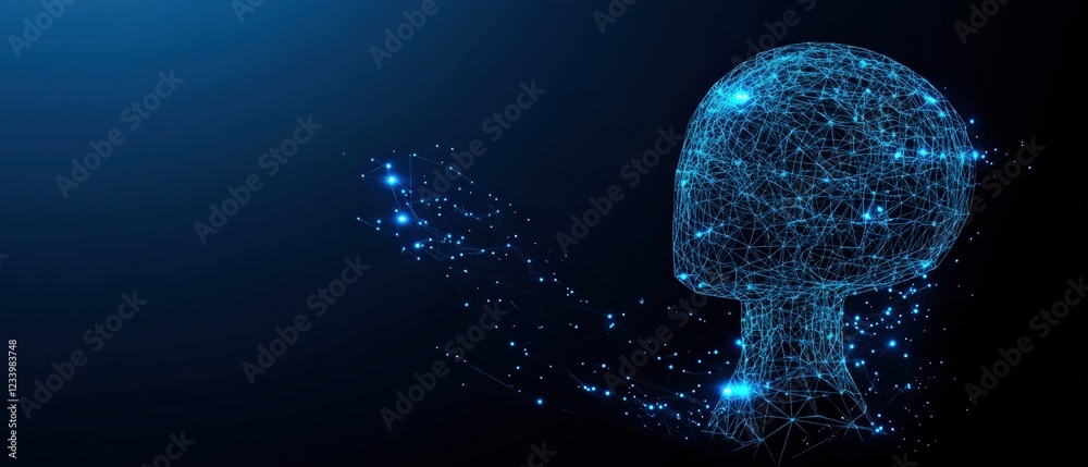 Poster head silhouette with a network of connected lines and dots representing neural connections and techn