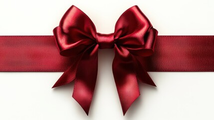 Fototapeta premium A red satin bow on a ribbon, perfect for gift wrapping or decoration.