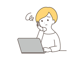 パソコンを操作して困惑する女性　イラスト素材