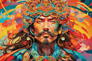 Brave Warrior Retro Abstract Colorful Painting