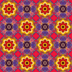 Seamless mandala flower pattern. Colorful ethnic ornament. Bright print for fabric