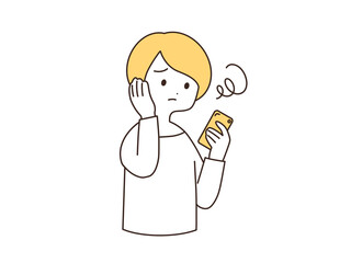 スマホを操作して困惑する女性　イラスト素材