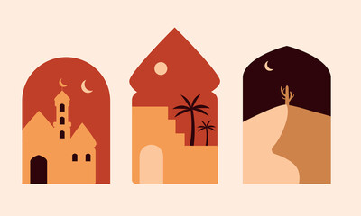 Set of islamic window for eid al adha celebration. Vector illustration 