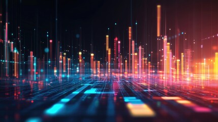 A futuristic online business growth chart with digital commerce analytics and AI-driven data insights, copy space.