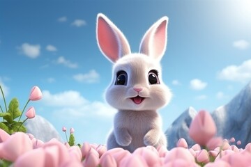 Fototapeta premium Cute baby rabbit background cartoon outdoors animal.