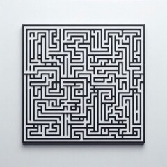 A minimalist maze pattern in dark gray lines on a white background 1