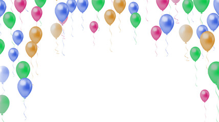 alloons with gold isolated on translucent background with reflection. 3D illustration of celebration, party balloons