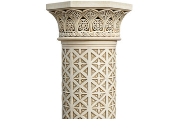 Ornate stone column with geometric carvings isolated with transparent background