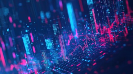 Fototapeta premium A powerful startup ecosystem visualization with AI-driven data analytics and futuristic neon elements, copy space.