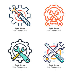 Flat Mechanical Engineering Logo Collection Template Design