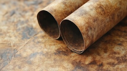 Rolled parchment paper on textured background