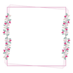 Lovely Square Border Frame With Pink Love Flowers And Leaves