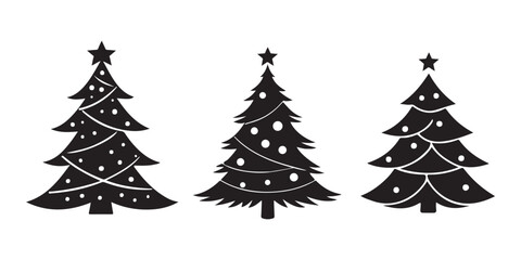 Obraz premium Christmas tree silhouette set with decorations isolated on white background perfect for holiday vector design
