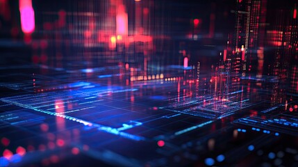 Obraz premium A transparent stock trading AI interface with futuristic data visualization, digital investment theme, copy space.