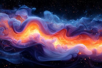 Obraz premium Vivid Orange and Purple Cosmic Clouds Against Starry Night Sky