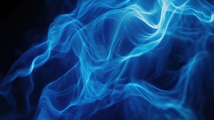 Obraz premium Glowing blue innovation lines forming an intricate AI-powered digital network, with smooth futuristic gradients and copy space.