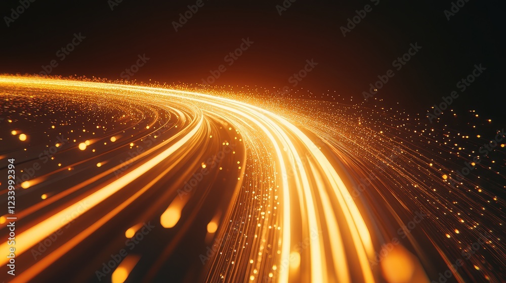 Poster glowing data streams moving across a high-tech cyber panel, forming a futuristic digital background 