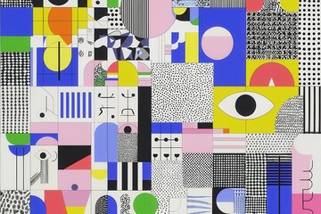 Obraz premium Abstract labyrinth illustrations featuring vibrant geometric patterns in modern art gallery space