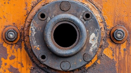 Grunge rust texture on a decaying metal surface, with rich orange and brown hues and a smooth area in the center for copy space.