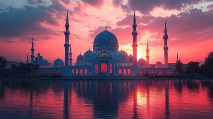 Majestic Mosque at Sunset: A Breathtaking Reflection