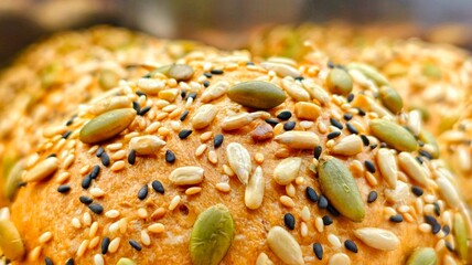 healthy baked bread with multi grain seeds