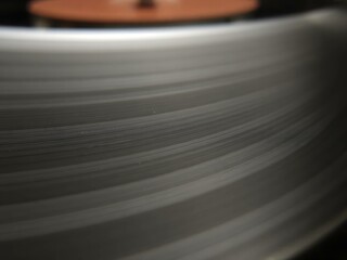 Close up of the grooves on a vinyl record
