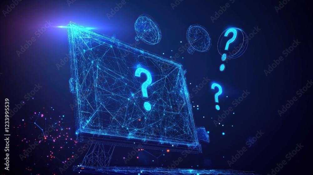 Aufkleber Computer screen displaying a glowing blue background with abstract patterns and digital elements