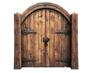 rustic wooden gate with arched top, showcasing charming craftsmanship and natural textures. Perfect for enhancing outdoor spaces or gardens
