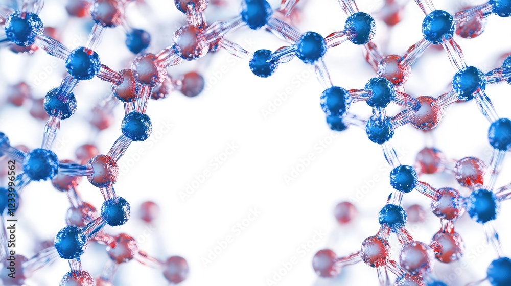 Poster nanotechnology visualization with fine lines and particles arranged in a hexagonal pattern, leaving 