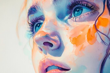 Dreamlike Watercolor Portrait: A Woman's Gaze