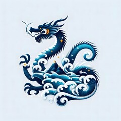 AI Generate of Mythical Dragon Shape Art Silhouette with Natural Element such as Wind, Tree, Water, Animal, Wood, Sun, Moon, isolate in white.