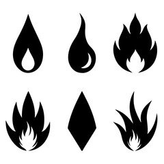 Set of fire  vector icon silhouette illustration.