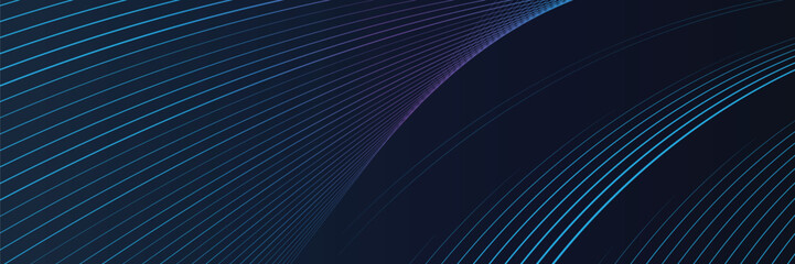 Abstract glowing wave lines on dark blue background. Dynamic wave pattern. Modern flowing wavy lines. Futuristic technology concept. Suit for banner, poster, cover, brochure, flyer, website