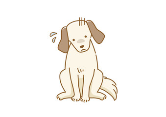 失敗して怒られるのを怖がって反省している耳が垂れた犬のイラスト