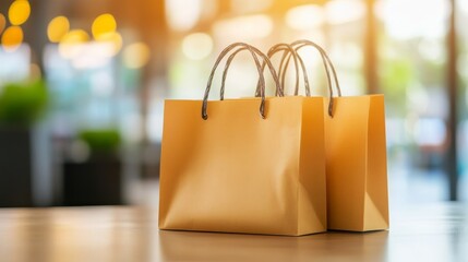 Two brown paper bags on a wooden table, rustic still life of simplicity and utility