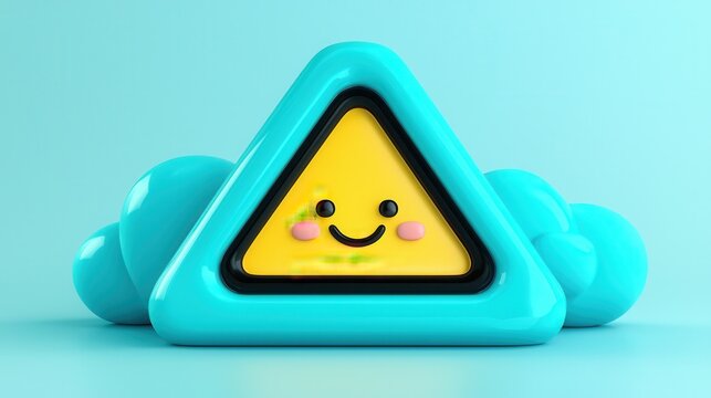 Happy Warning Sign in a Cloud: 3D Render