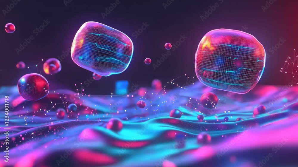 Poster surreal ai-powered iot background with a high-speed data stream, floating futuristic holographic nod
