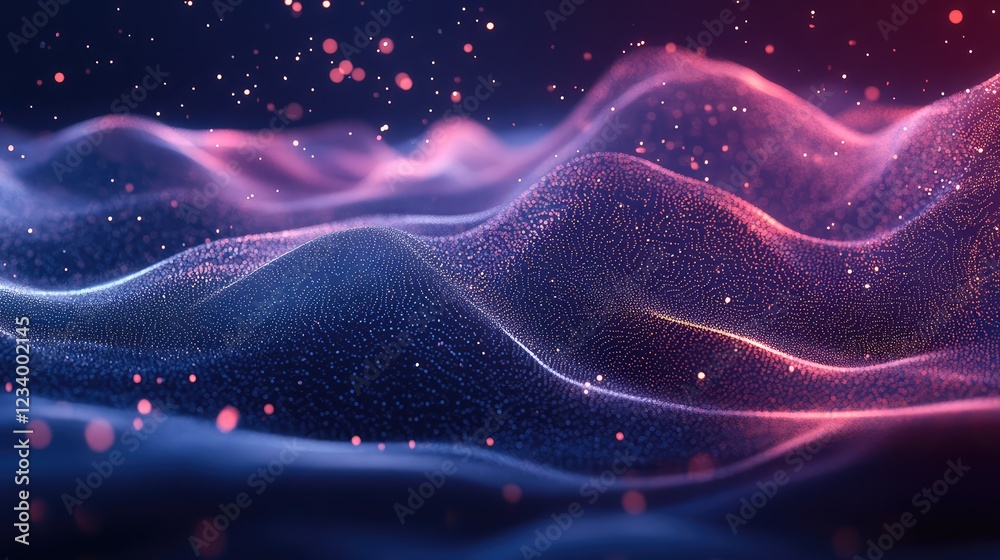 Poster surreal tech-driven digital cloud network with glowing holographic structures, forming an advanced a