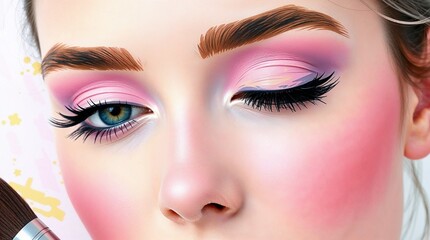 Obraz premium Vibrant close-up of a woman's eye showcasing bold makeup and intricate details 