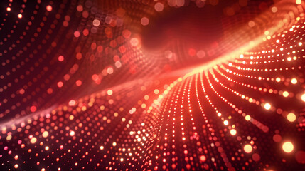Abstract visualization of flowing particles in red tones, suggesting movement and depth.