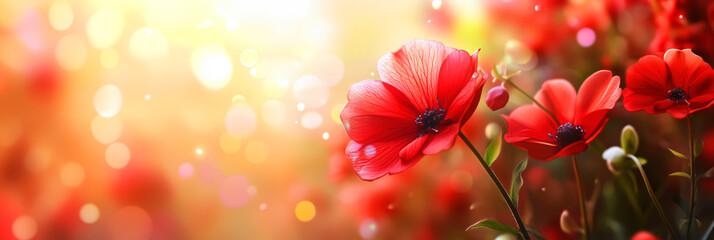 Memorial Day US banner with field of Poppy flowers. Remember and Honor.  