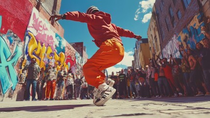 Street Dancer Performing a Breakdance Move on an Urban Street