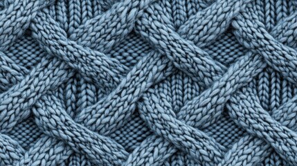 Detailed Close-Up of a Blue Knitted Texture: A Study in Cable Knits