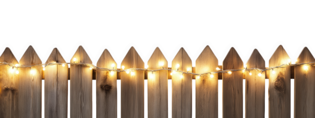 wooden fence adorned with warm fairy lights creates cozy atmosphere, perfect for outdoor gatherings or evening relaxation