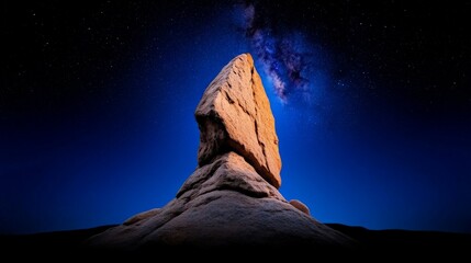 Milky Way over Rock Formation: A towering rock formation stands silhouetted against a mesmerizing night sky.